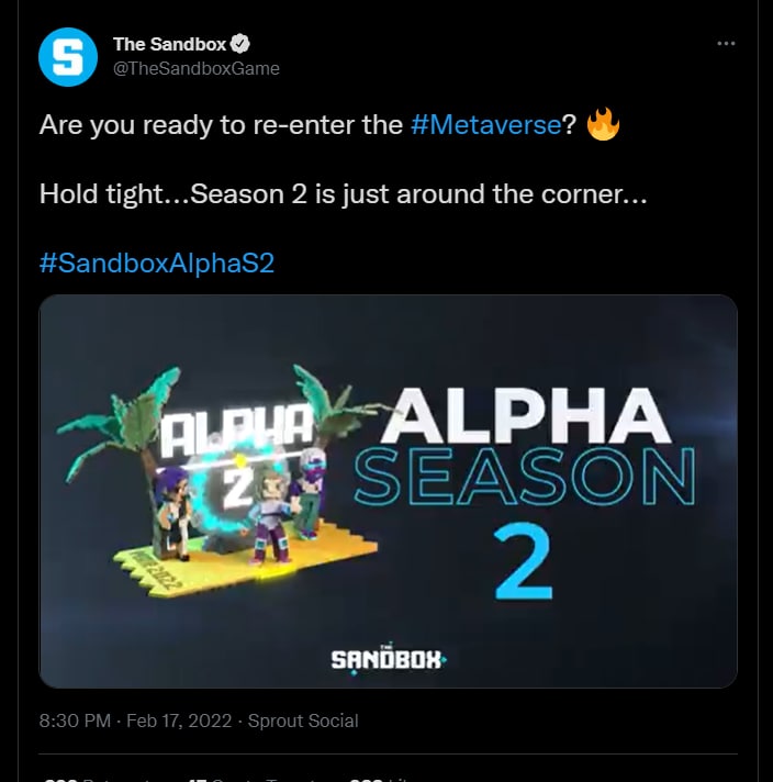 Sandbox Alpha season 2 official announcement